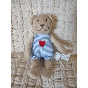 IKEA Fabler Bjorn Teddy Bear Blue Stripes Red Heart Plush Stuffed Toy 9"